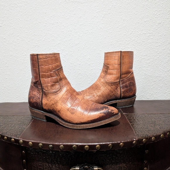 Frye Billy Croc Leather Inside Zip Ankle Booties Size 9 - Picture 11 of 14